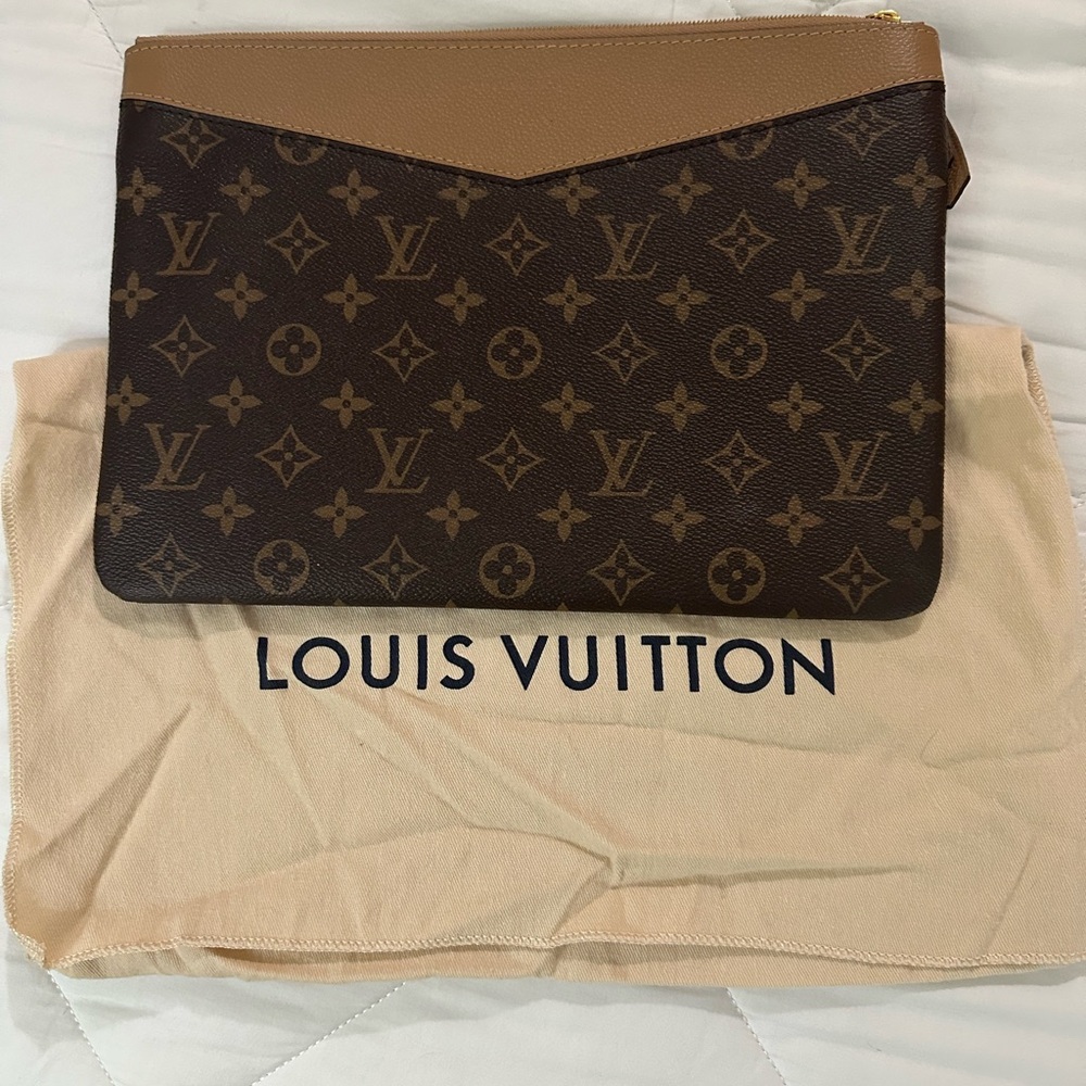Louis Vuitton Brown Monogram Pouch with Tan Trim